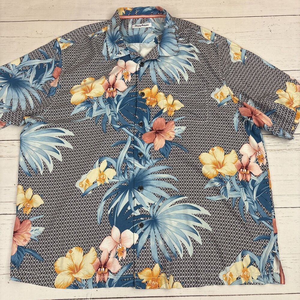 Tommy Bahama Silk Hawaiian Shirt Floral Mens XXL 2XL